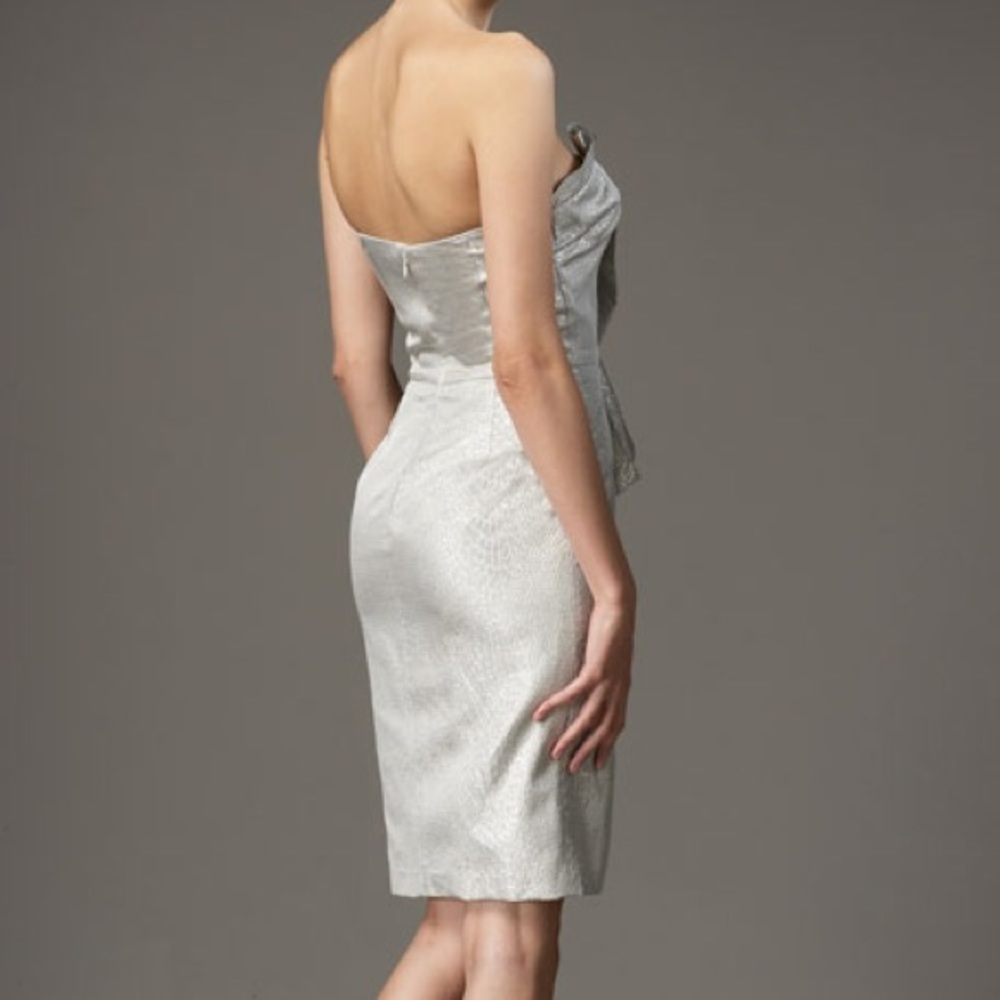 David Meister Strapless Brocade Cascade Dress